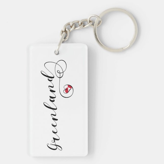 Greenland Flag Heart Script Design Key Ring (Back)