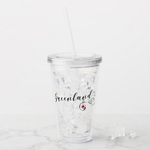 Greenland Flag Heart Script, Greenland Acrylic Tumbler