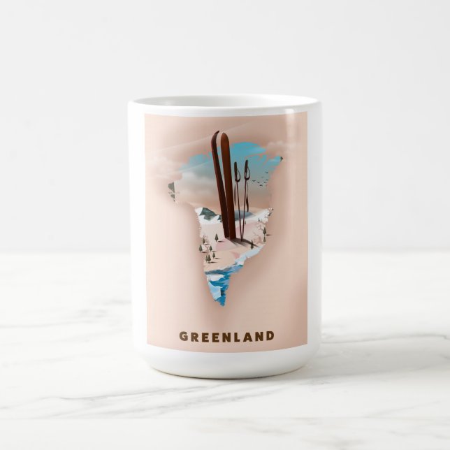 Greenland Illustrated Map travel poster print. Magic Mug (Center)