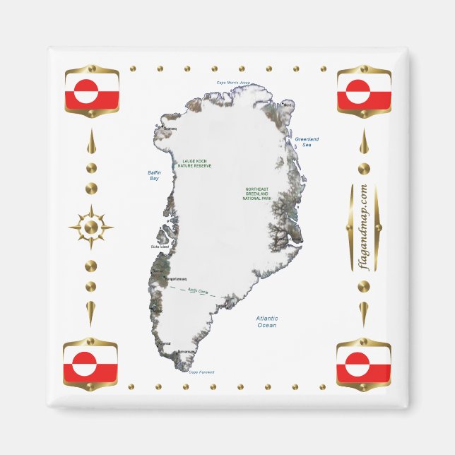 Greenland Map + Flags Magnet (Front)