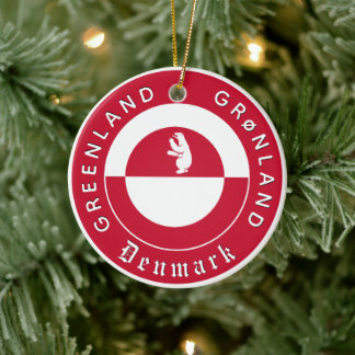 Greenland Ornament, Bear, travel, Greenland Flag Ceramic Tree Decoration