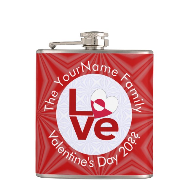 Greenland Red LOVE Flag Personalised Hip Flask (Front)