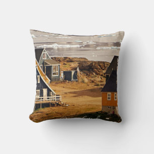 Greenland village, scenic photograph cushion