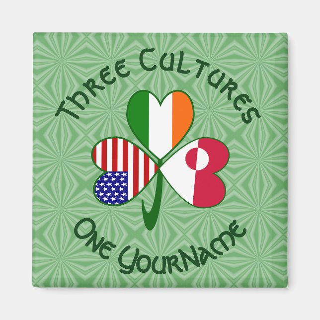 Greenlander Irish American Flags Shamrock Name Magnet (Front)