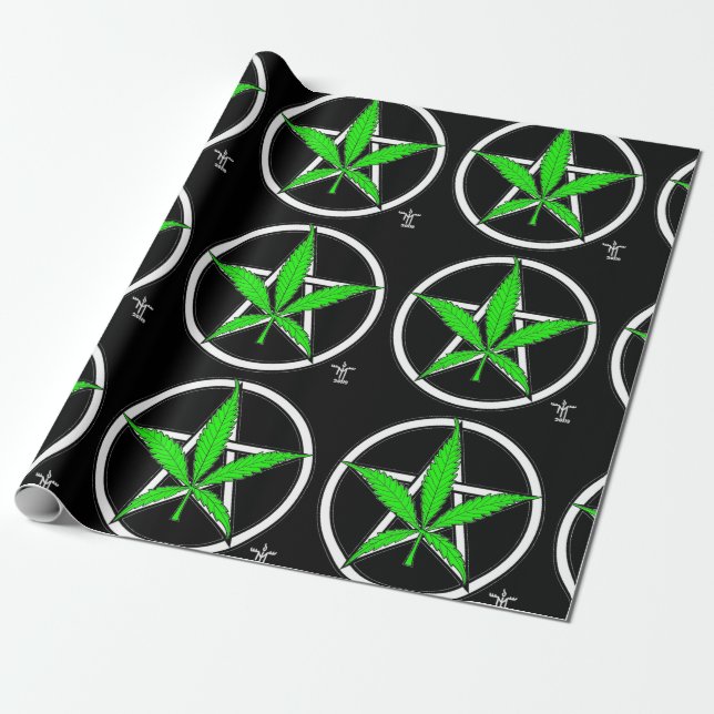Greenleaf Pentagram Wrapping Paper (Unrolled)