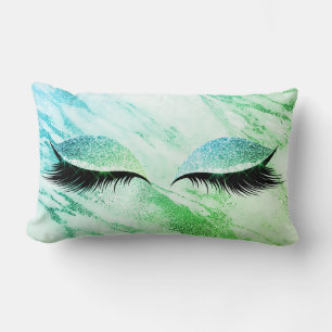Greenly Blue Mint Glitter Black Glam Makeup Marble Lumbar Cushion