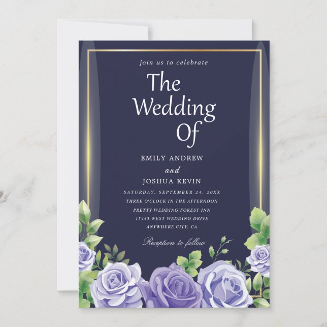 greenly navy and purple wedding invitations (Front)