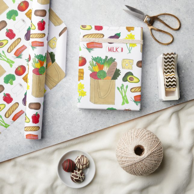 Greenmarket Grocery Shopping Fruit Vegetable Foods Wrapping Paper (Crafts)