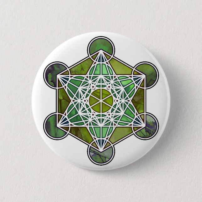 GreenMetatronCube 6 Cm Round Badge (Front)
