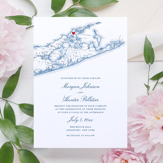 Greenport NY Map Elegant Navy Blue Wedding  Invitation (Greenport NY Long Island Map Wedding Invitation in Elegant Navy Blue by Coastal Map Designs)