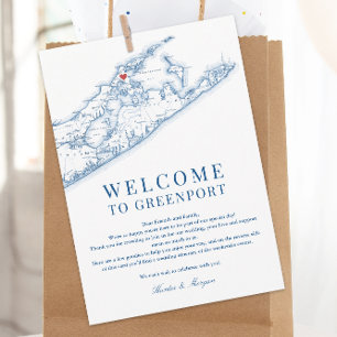 Greenport NY Map Wedding Welcome Letter Navy Blue Thank You Card