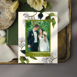 Greens and Florals Just Married Photo Announcement Postcard