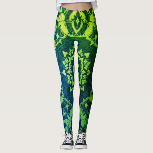 Greens + Blues and Black on Customised Modern Leggings