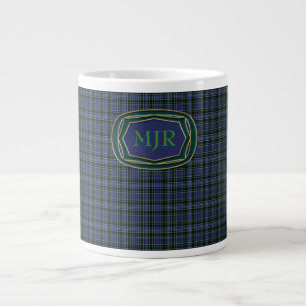 Greens Blues Scottish-style Tartan Plaid Monogram Large Coffee Mug