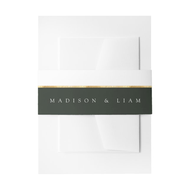 Greens Gold foil Monogram Green Belly Band Invitation Belly Band (Front Example)