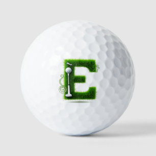 Greens Grass Letter E With Golf Ball, Club Balls