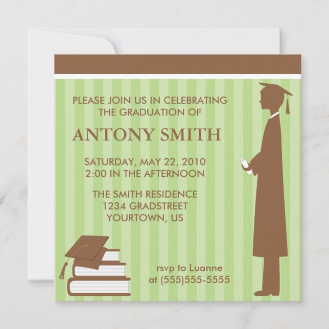 Greens Stripes Graduation Invitation (Front)