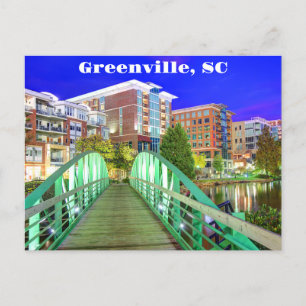 Greenville, South Carolina Reedy River at Night Postcard