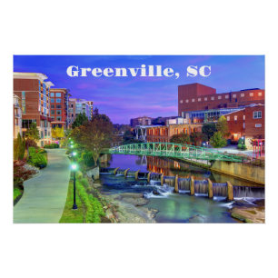 Greenville, South Carolina Reedy River at Night  Poster