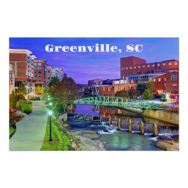 Greenville, South Carolina Reedy River at Night  Poster (Front)
