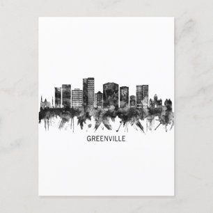 Greenville South Carolina Skyline BW Holiday Postcard