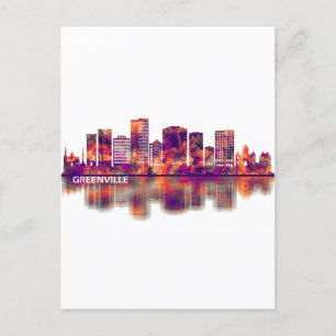 Greenville South Carolina Skyline Holiday Postcard