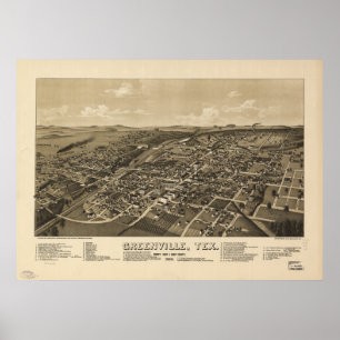 Greenville Texas 1886 Antique Panoramic Map Poster