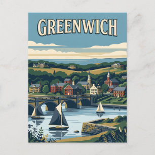 Greenwich Connecticut Harbour Vintage Poster Postcard