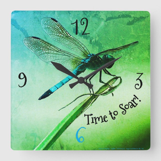 'Greenwood Dragonfly' design Square Wall Clock (Front)