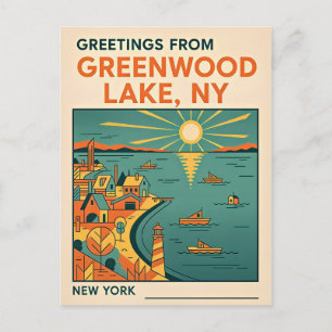 Greenwood Lake NY Retro Travel Postcard