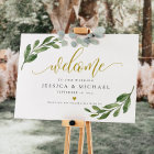 Greeny Leaf calligraphy Welcome Wedding Sign