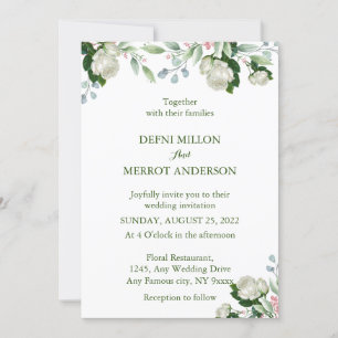 Greeny Watercolor Ivory Floral Wedding Invitation