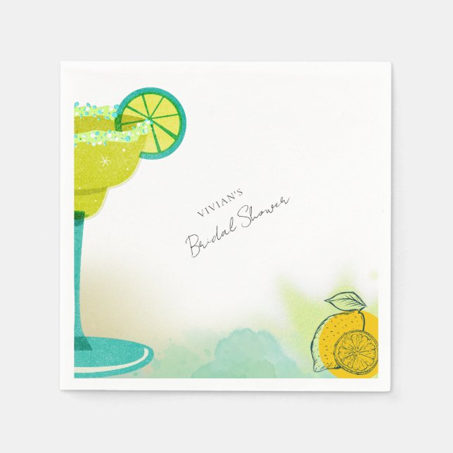 Greeny Watercolor Tacos & Tequila Bridal Shower Napkin (Front)