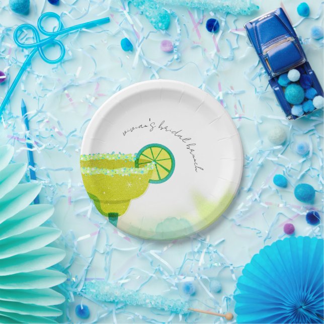 Greeny Watercolor Tacos & Tequila Bridal Shower Paper Plate (Party)