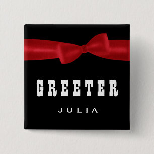GREETER Wedding Custom Name V02S RED 15 Cm Square Badge
