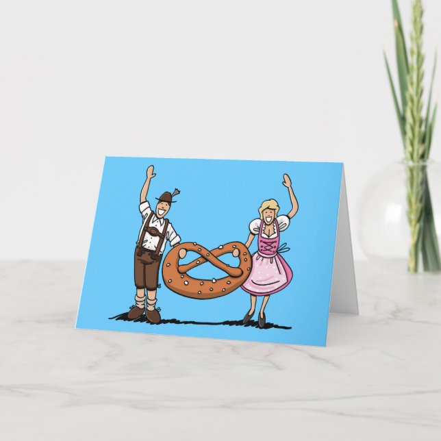 Greeting Card BEER FESTIVAL Couple Pretzel (Front)