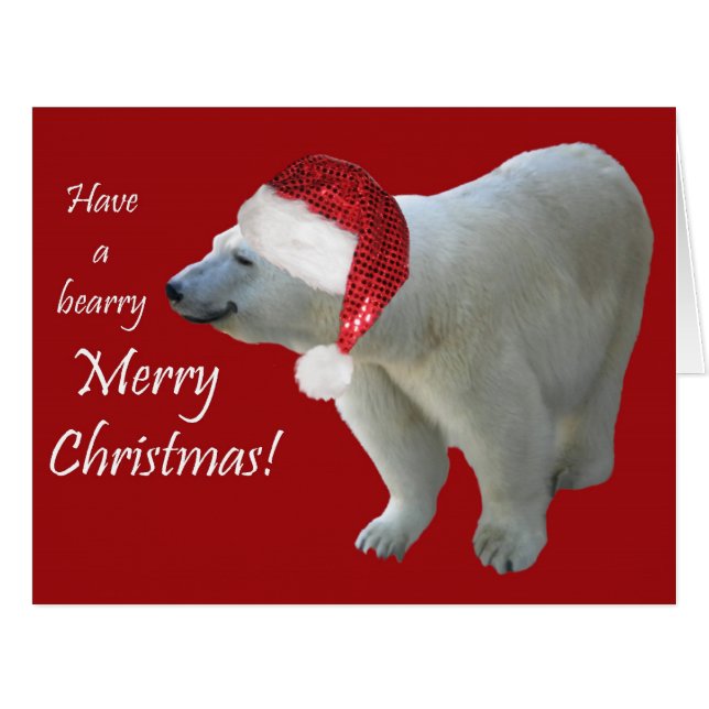 Greeting Card Christmas Polar Bear Santa (Front Horizontal)