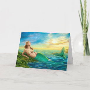 Greeting Card  fantasy mermaid at sunset