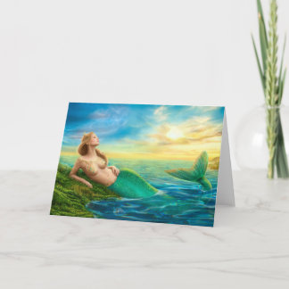 Greeting Card fantasy mermaid at sunset