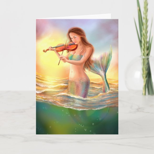 Greeting Card fantasy mermaid plays on violin (Front)