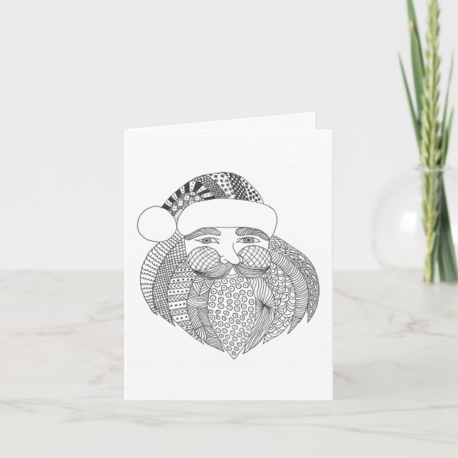Greeting Card - Folded Holiday Card - Doodle Santa (Front)
