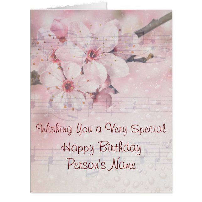 Greeting Card Happy Birthday Cherry Blossoms (Front)