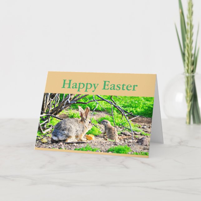 Greeting Card "Happy Easter" Bunny/Ground Squirrel (Front)