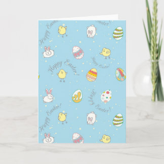 Greeting card "Happy Easter!" with bunnies, eggs