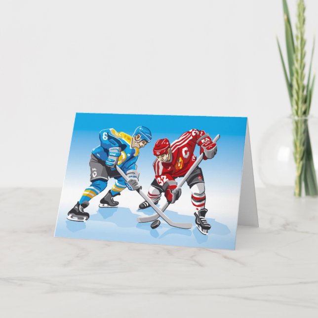 Greeting Card Ice Hockey Player Face-Off (Front)
