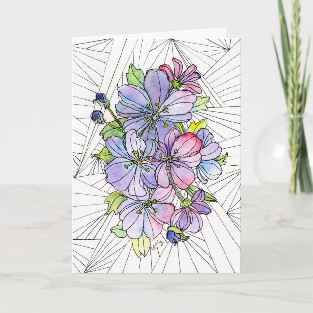Greeting Card - Lavender and Pink Flowers (Front)