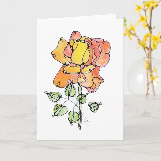 Greeting Card - NGA Watercolor - Orange Rose (Yellow Flower)
