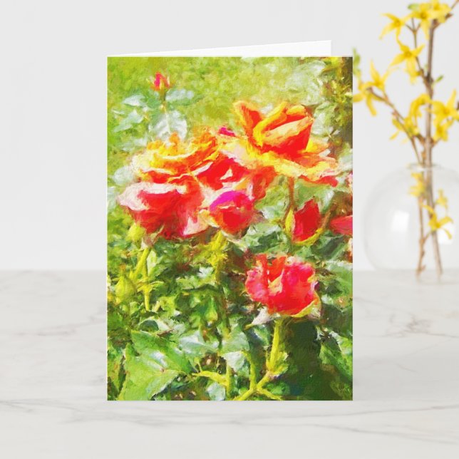 Greeting Card - Orange Roses (Yellow Flower)