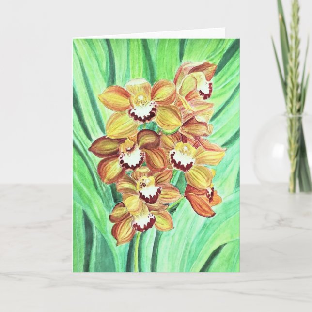 Greeting Card - Orange & Yellow Orchids (Front)