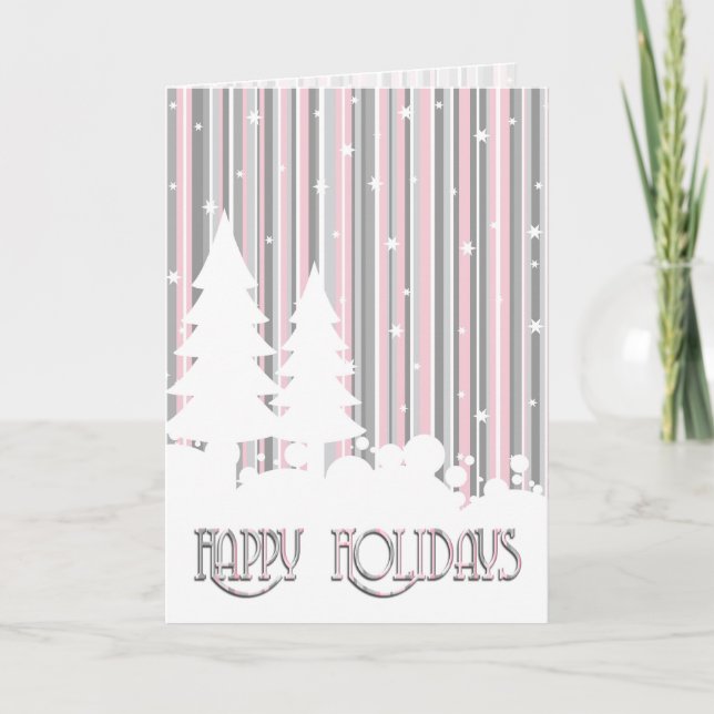 Greeting Card - Pink & Grey - Stars & Snow (Front)